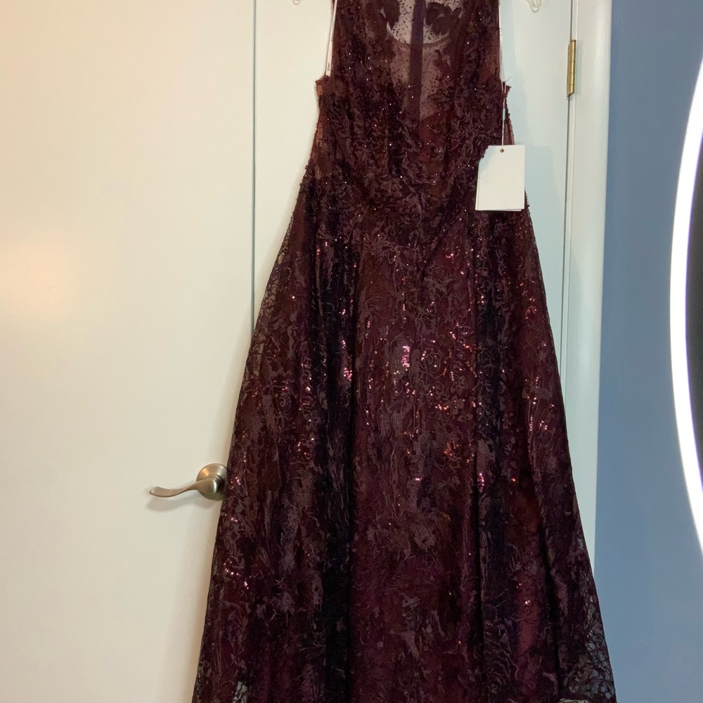 Mac Duggal Burgundy Sequin Maxi Dress - Stunning - size 14